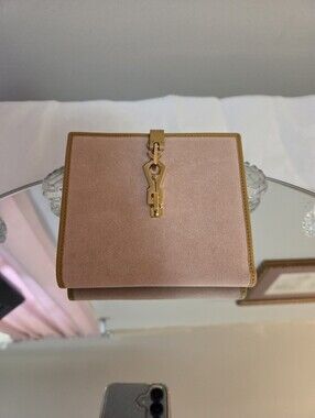Blush Suede Jackie Wallet With Tan Leather Trim